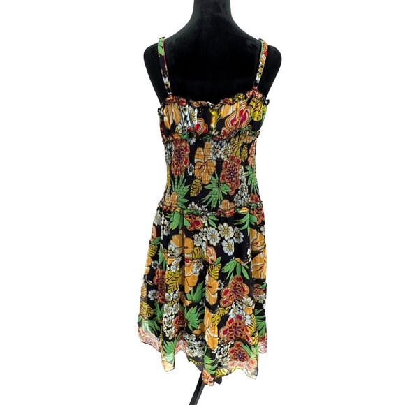 Vintage Y2K Smocked Babydoll Dress Womens 12 Floral Silk Sundress Spenser Jeremy - Picture 5 of 6